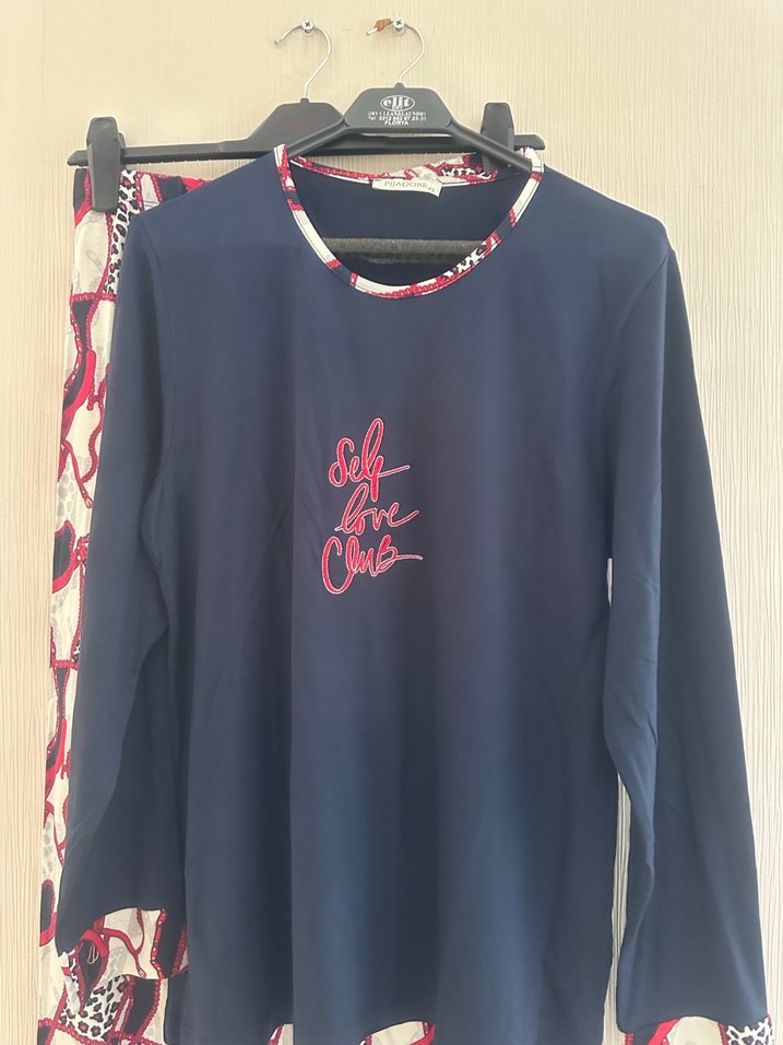 Kadın Lacivert Uzun Kollu Salaş Pijama Takımı - Görsel 2