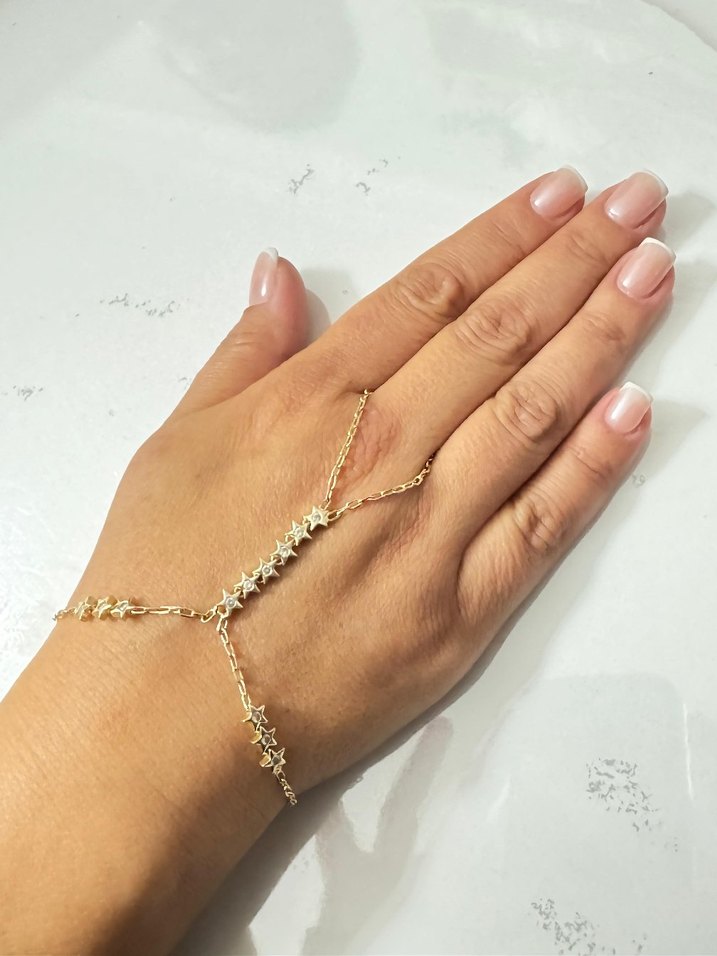 Yıldız Detaylı Altın Rengi Kadın El Zinciri - Görsel 2