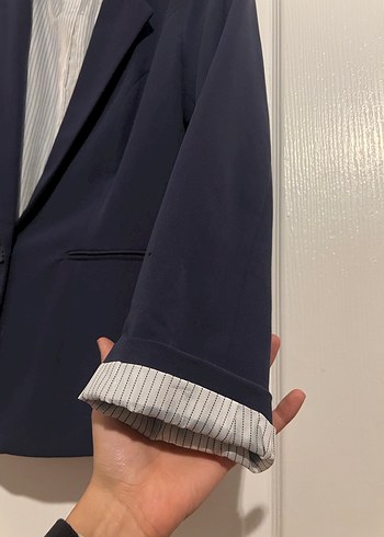 Düğmeli Lacivert Kadın Blazer Ceket - Görsel 3