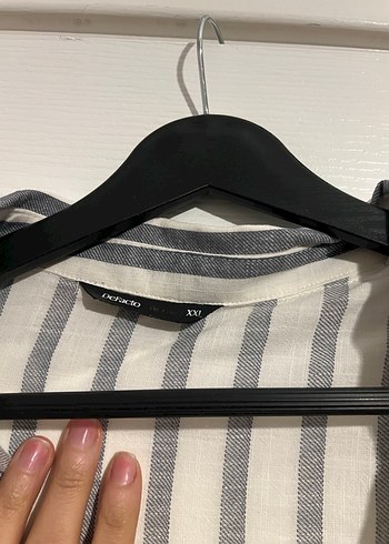 Gri Çizgili Uzun Kollu Keten Gömlek - Görsel 2