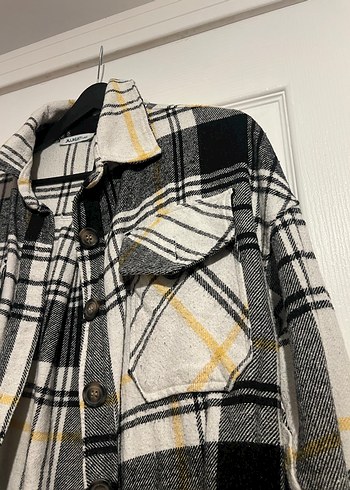 Düğmeli Gri Ekose Kadın Gömlek - Görsel 2