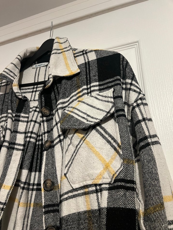 Düğmeli Gri Ekose Kadın Gömlek - Görsel 2