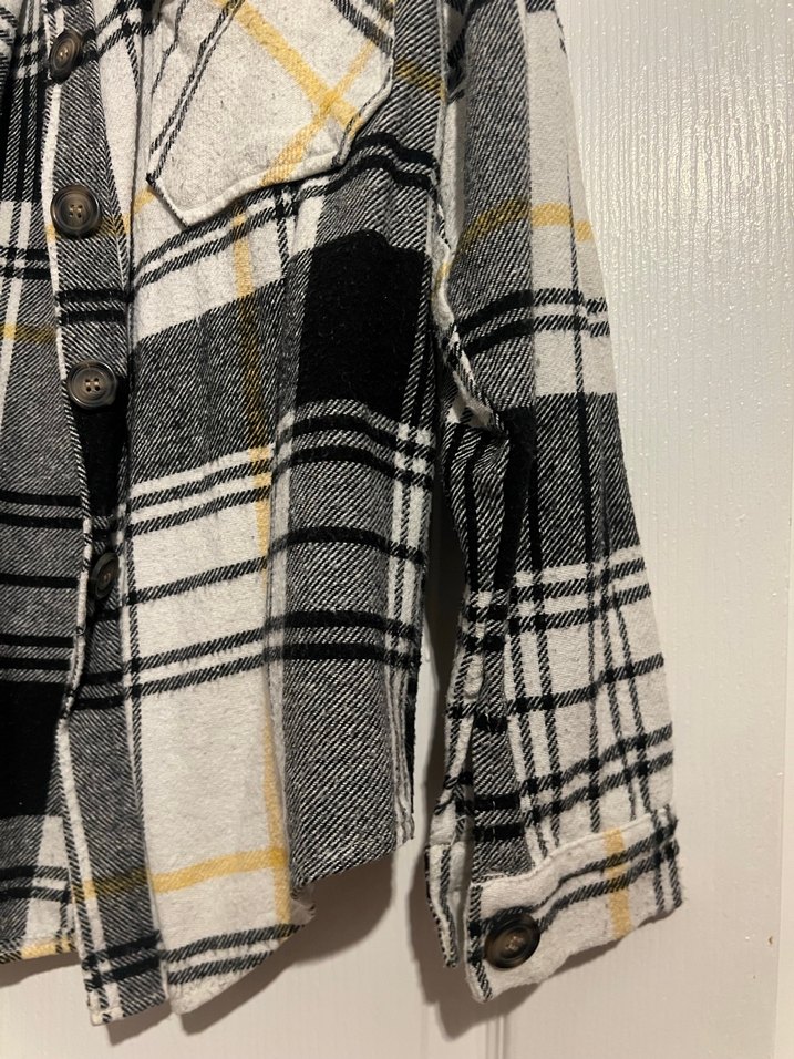 Düğmeli Gri Ekose Kadın Gömlek - Görsel 3