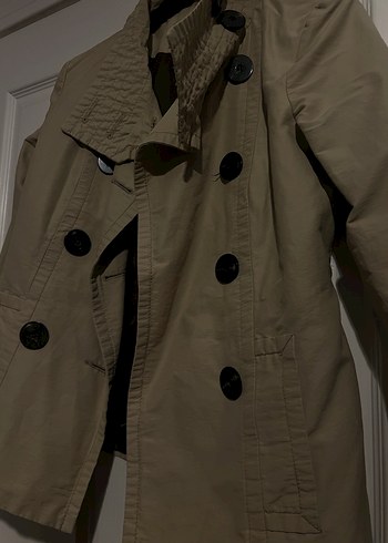 Düğmeli Bej Midi Kadın Trençkot - Görsel 4