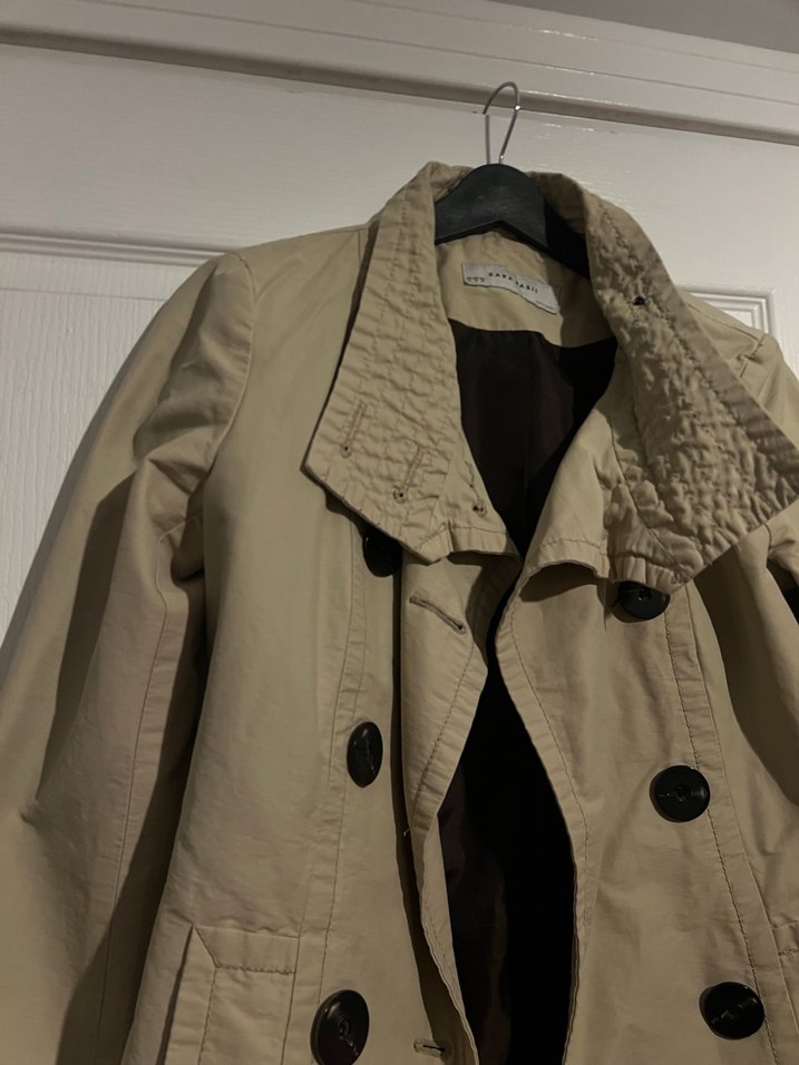 Düğmeli Bej Midi Kadın Trençkot - Görsel 2