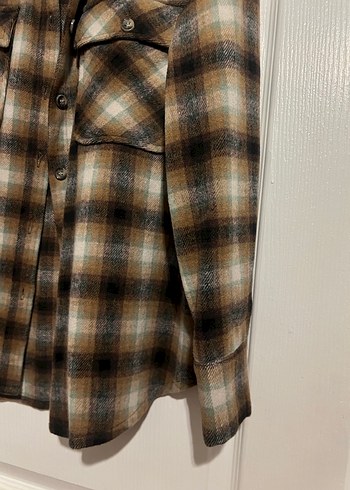 Düğmeli Kahverengi Ekose Kadın Gömlek - Görsel 4