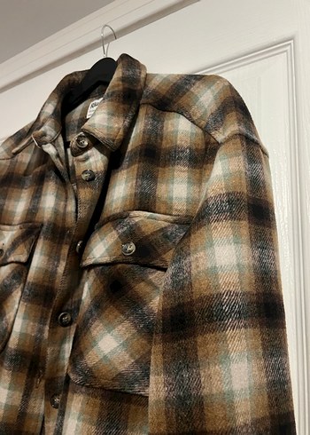 Düğmeli Kahverengi Ekose Kadın Gömlek - Görsel 3