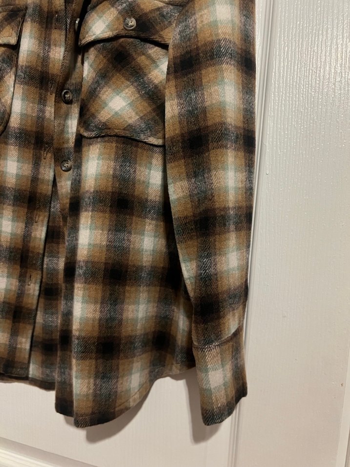 Düğmeli Kahverengi Ekose Kadın Gömlek - Görsel 4