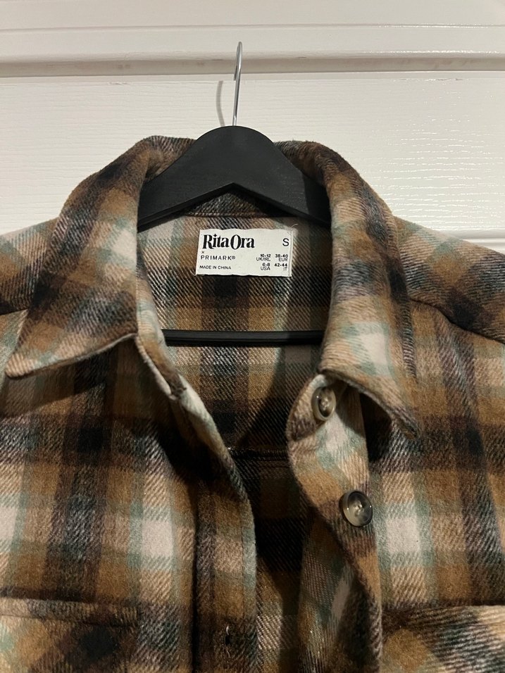 Düğmeli Kahverengi Ekose Kadın Gömlek - Görsel 2