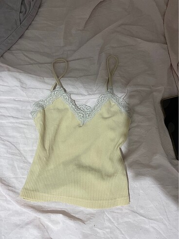 Krem sarı dantelli crop s beden