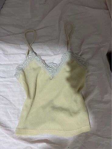 s Beden sarı Renk Krem sarı dantelli crop s beden
