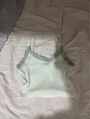 m Beden Beyaz dantel crop