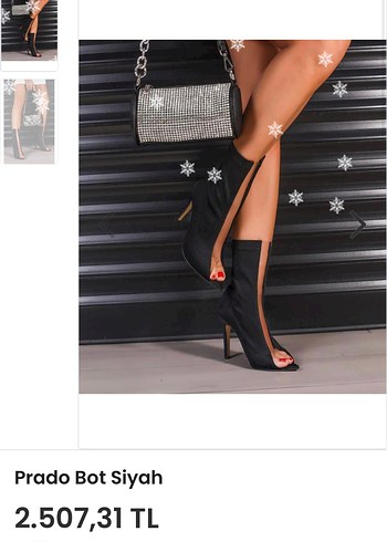 Siyah Payetli İnce Topuklu Bot - Görsel 2