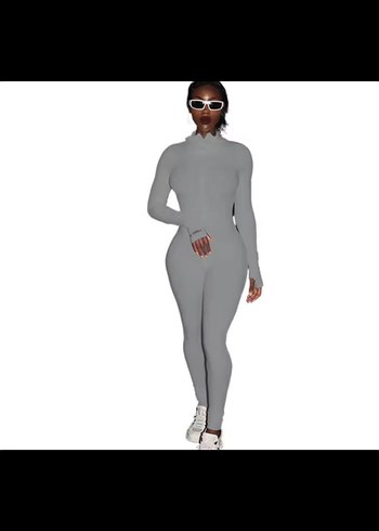 Beyaz Fermuarlı Kadın Uzun Tulum - Görsel 2