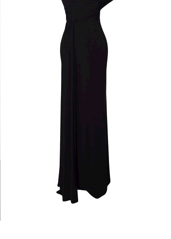 Siyah Drapeli Uzun Kadın Elbisesi - Görsel 6