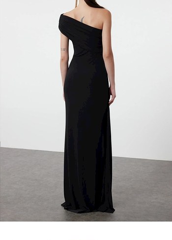 Siyah Drapeli Uzun Kadın Elbisesi - Görsel 7