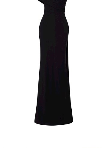 Siyah Drapeli Uzun Kadın Elbisesi - Görsel 5