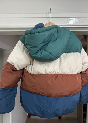 M&S Renk Bloklu Kapüşonlu Puffer Şişme Mont  - Görsel 8