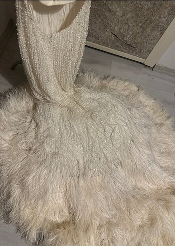 Boncuk İşlemeli Beyaz Uzun Abiye Elbise - Görsel 7