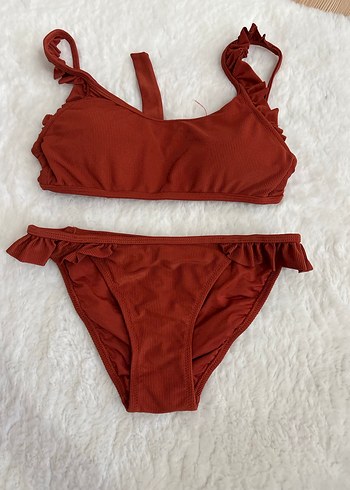 Kahverengi Mini Fırfırlı Strappy Bikini