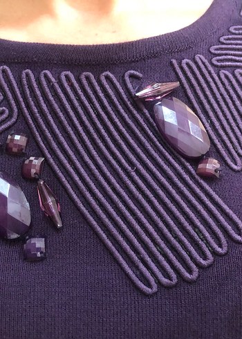 Mor Triko Kadın Bluz, Bisiklet Yaka, Uzun Kollu - Görsel 7