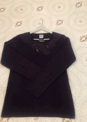 Mor Triko Kadın Bluz, Bisiklet Yaka, Uzun Kollu - Görsel 5