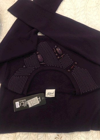 Mor Triko Kadın Bluz, Bisiklet Yaka, Uzun Kollu - Görsel 6