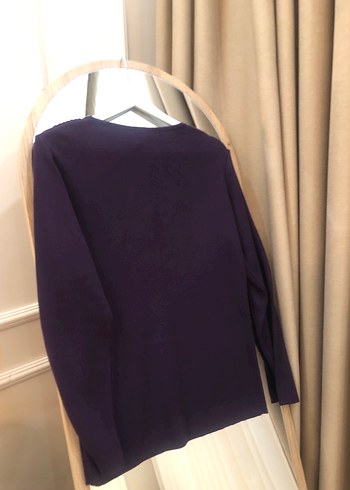 Mor Triko Kadın Bluz, Bisiklet Yaka, Uzun Kollu - Görsel 4