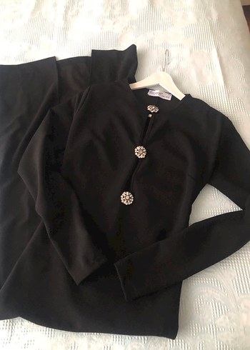 Düğmeli Siyah Uzun Kadın Elbise - Görsel 9