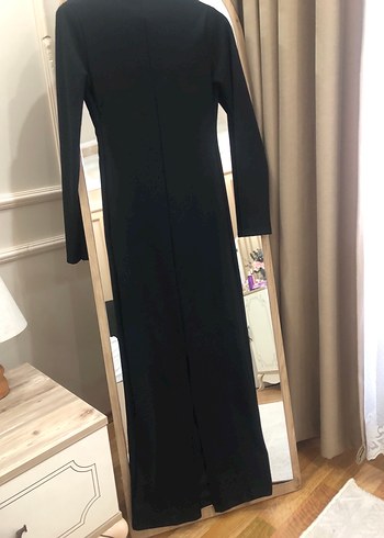 Düğmeli Siyah Uzun Kadın Elbise - Görsel 3