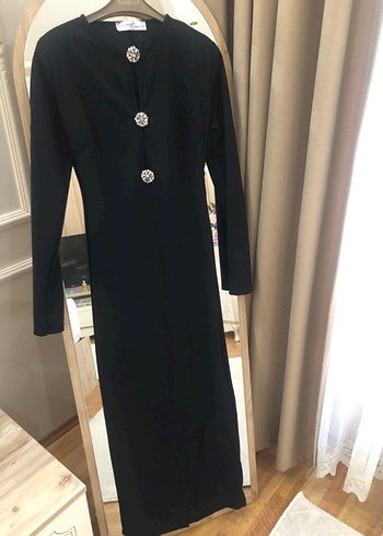 Düğmeli Siyah Uzun Kadın Elbise - Görsel 2