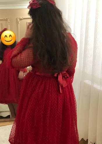 Kız Çocuk Kırmızı Dantel Detaylı Elbise - Görsel 11