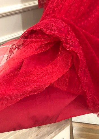 Kız Çocuk Kırmızı Dantel Detaylı Elbise - Görsel 8