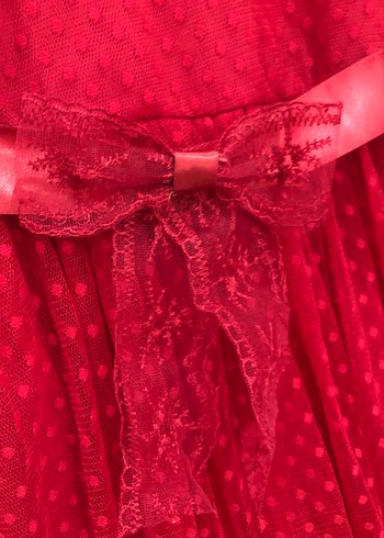 Kız Çocuk Kırmızı Dantel Detaylı Elbise - Görsel 9