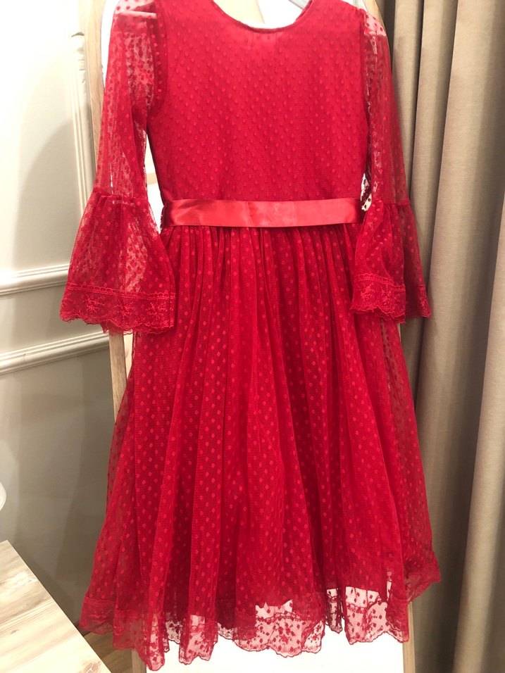 Kız Çocuk Kırmızı Dantel Detaylı Elbise - Görsel 3