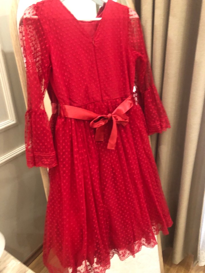 Kız Çocuk Kırmızı Dantel Detaylı Elbise - Görsel 5