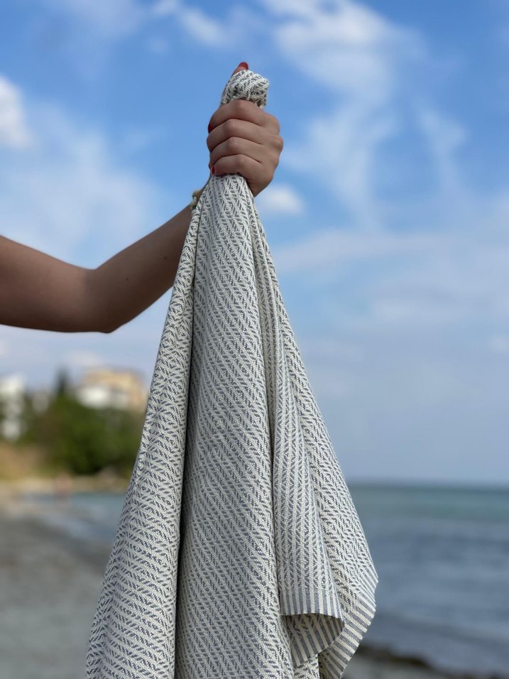 Bohem Gri Bağlamalı Desenli Peştemal - Görsel 5