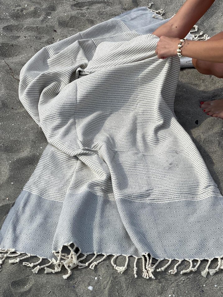 Bohem Gri Bağlamalı Desenli Peştemal - Görsel 3
