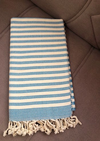 Mavi krem Çizgili Bohem Peştemal - Görsel 4