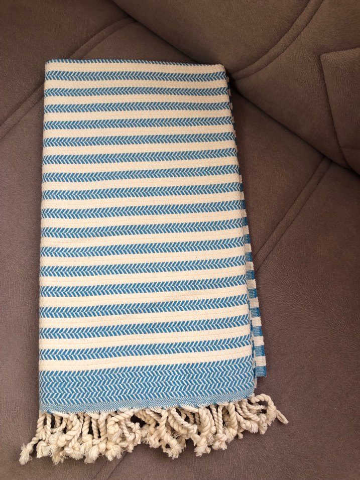Mavi krem Çizgili Bohem Peştemal - Görsel 4