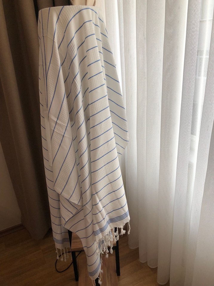 Beyaz Çizgili Pamuklu Peştamal - Görsel 3