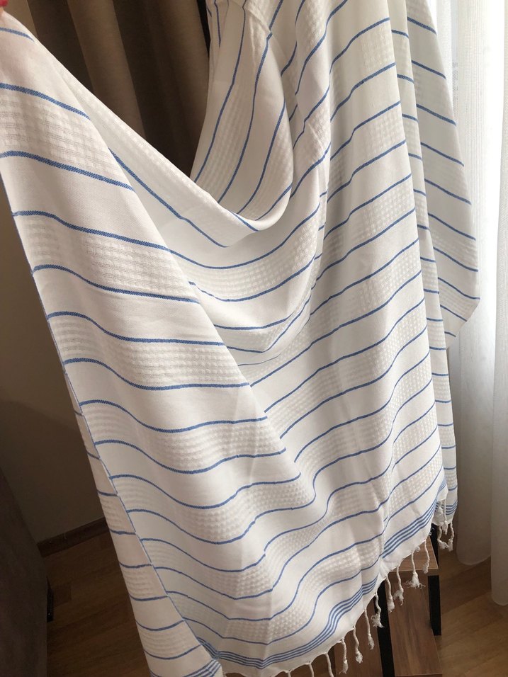 Beyaz Çizgili Pamuklu Peştamal - Görsel 2