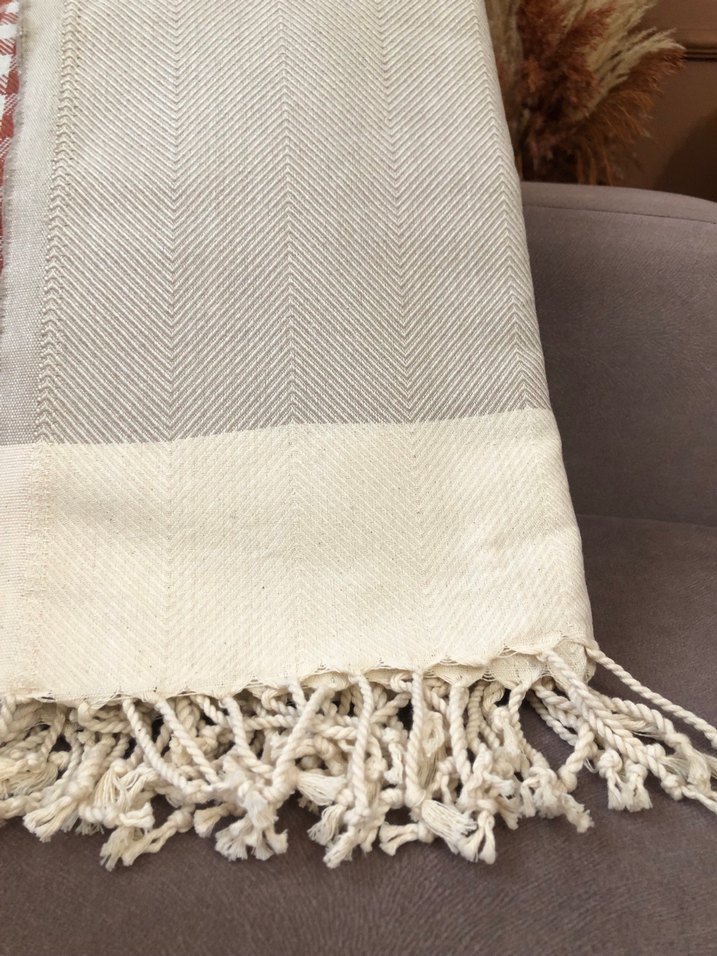 Bej Bohem Püsküllü Plaj Havlusu - Görsel 2