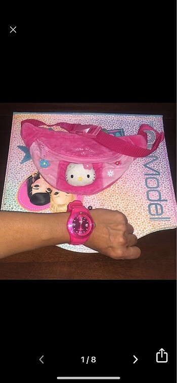 Dörtlü set saat klasör  hello kitty bel çantası - Görsel 3