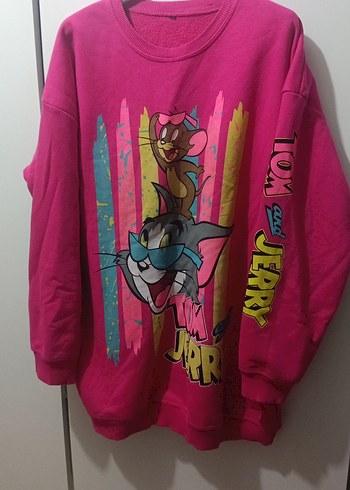 Diğer Renkli Baskılı Uzun Kollu Pembe Sweatshirt