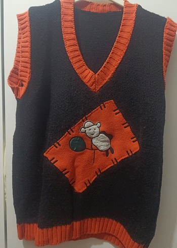 Diğer Kadın Bohem Nakışlı Kolsuz Triko Süveter
