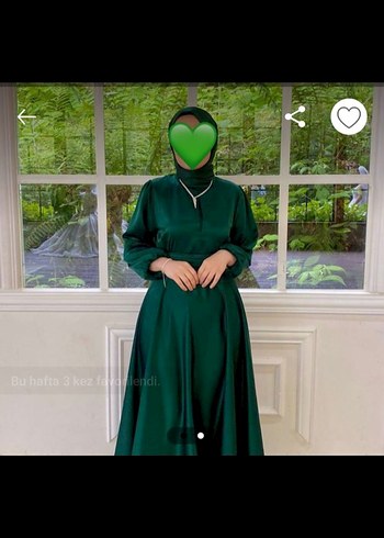 Uzun Kollu Yüksek Yakalı Yeşil Kadın abiye - Görsel 2