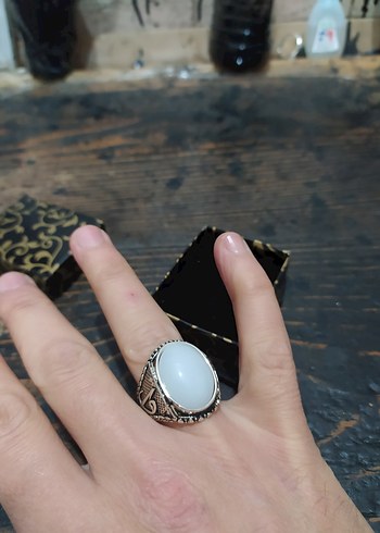 Beyaz Vintage Erkek Yüzük - Görsel 4