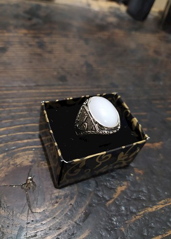 Beyaz Vintage Erkek Yüzük - Görsel 3