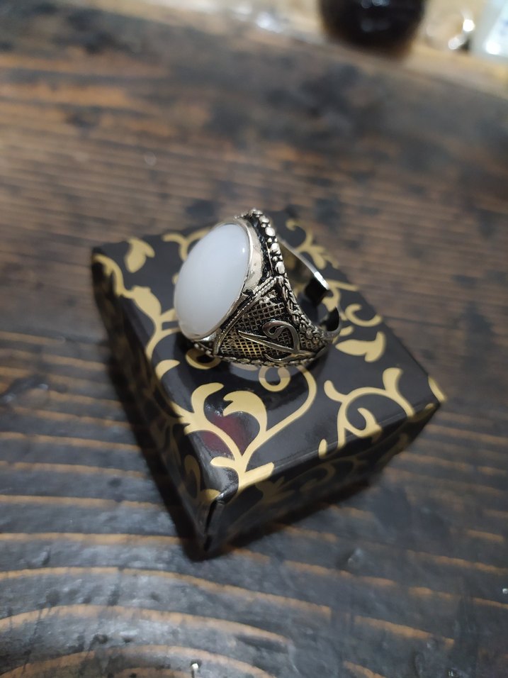 Beyaz Vintage Erkek Yüzük - Görsel 2